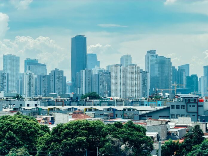 Beautiful view of the Jakarta skyline featuring modern skyscrapers and urban landscape.