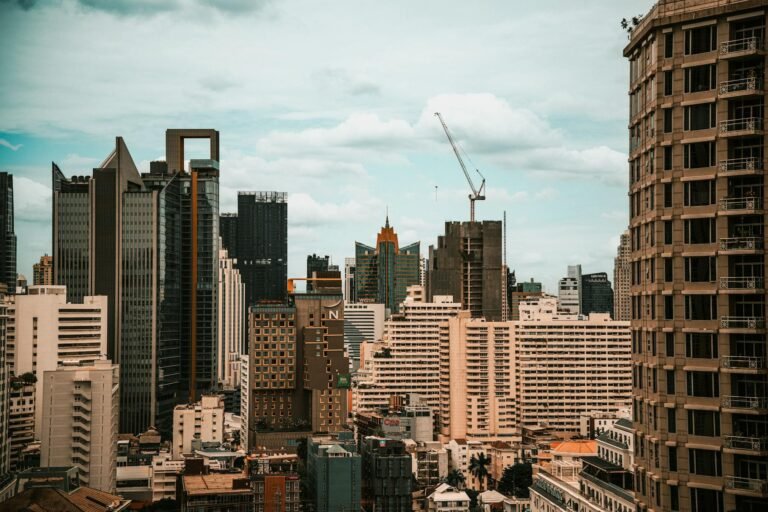 Captivating Bangkok cityscape featuring modern skyscrapers and urban development.