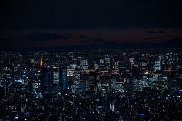 A breathtaking view of Tokyo's illuminated skyline with Tokyo Tower shining bright at night.